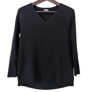 T by Talbots Womens Black V-Neck Ribbed Knit Thermolite Sweater Medium JO5161